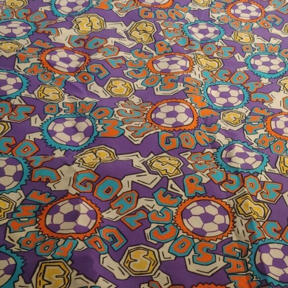 Vintage Soccer Fabric Material Kick Goal Purple Retro Kids Sports Sewing 48x67" - Picture 2 of 10